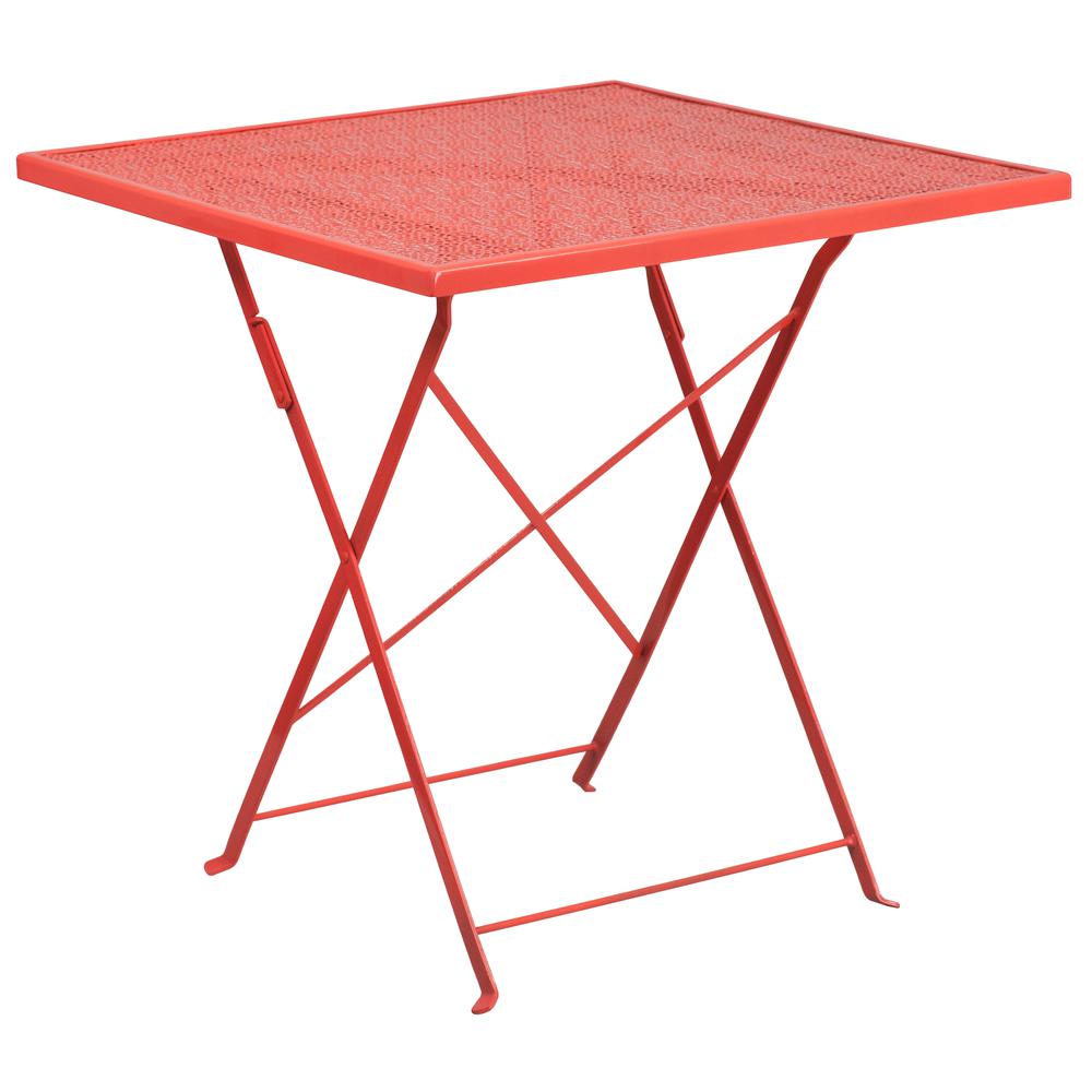 Commercial Grade 28'' Square Coral Indoor-Outdoor Steel Folding Patio Table - Flash Furniture