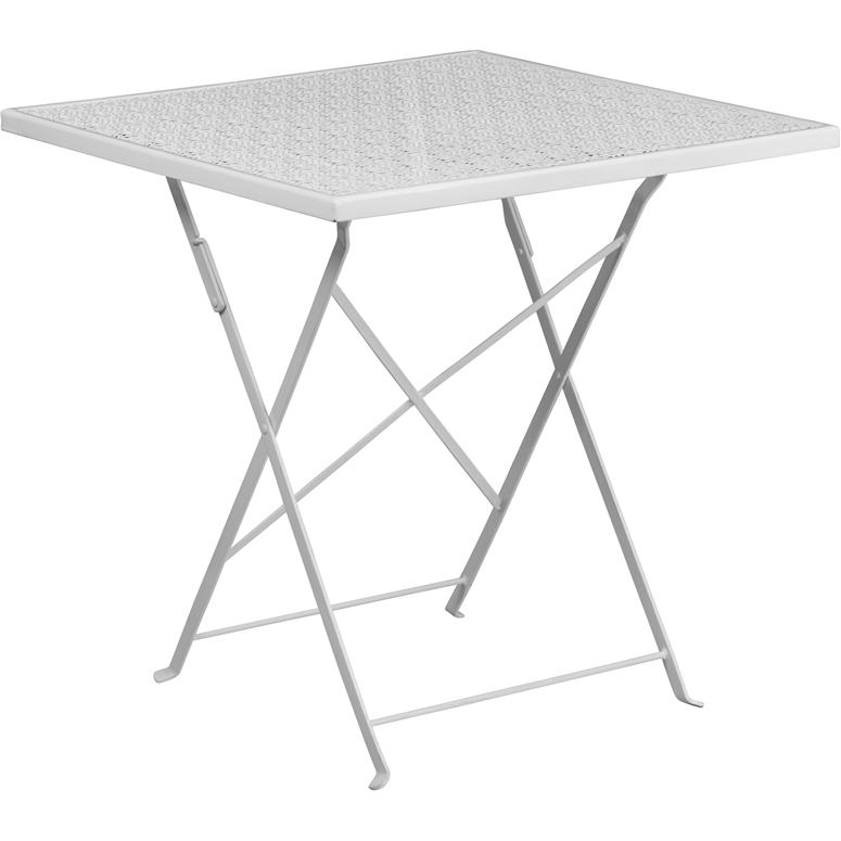 Commercial Grade 28'' Square White Indoor-Outdoor Steel Folding Patio Table - Flash Furniture