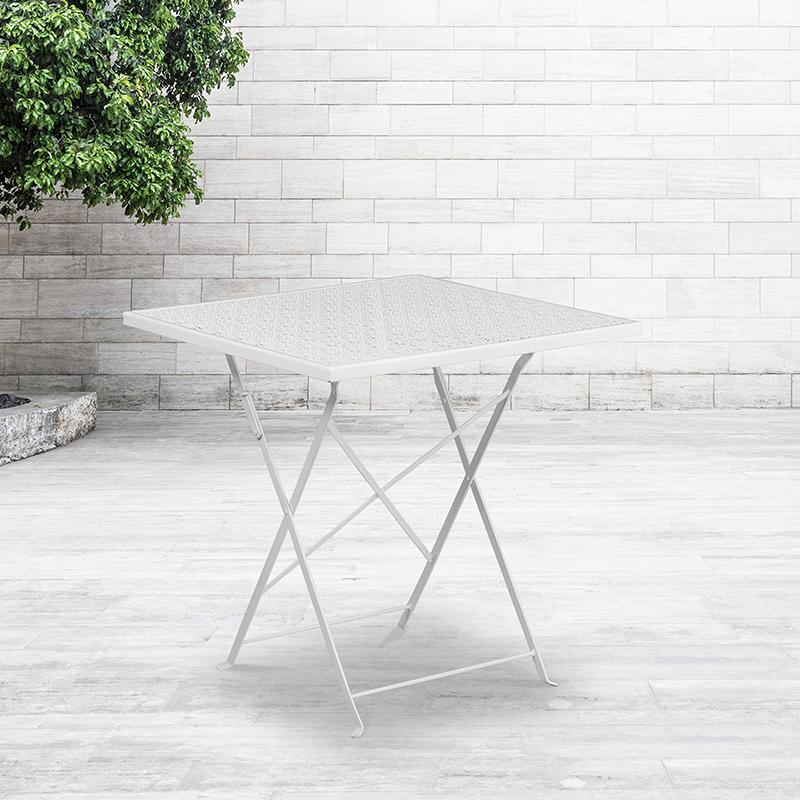 Commercial Grade 28'' Square White Indoor-Outdoor Steel Folding Patio Table - Flash Furniture