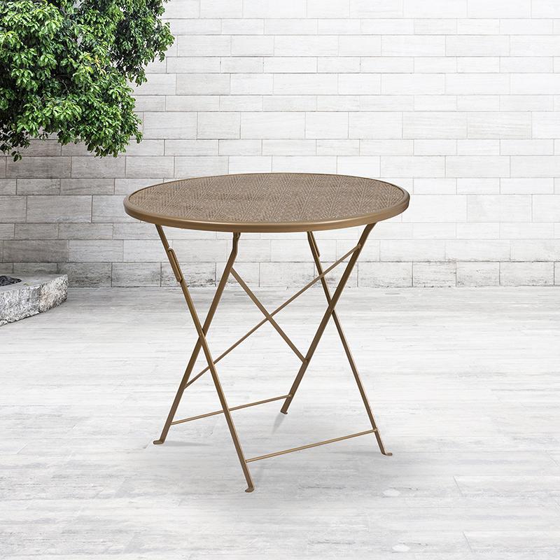 Commercial Grade 30'' Round Gold Indoor-Outdoor Steel Folding Patio Table - Flash Furniture