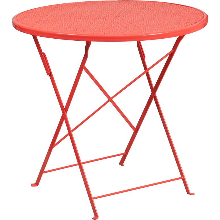 Commercial Grade 30'' Round Coral Indoor-Outdoor Steel Folding Patio Table - Flash Furniture