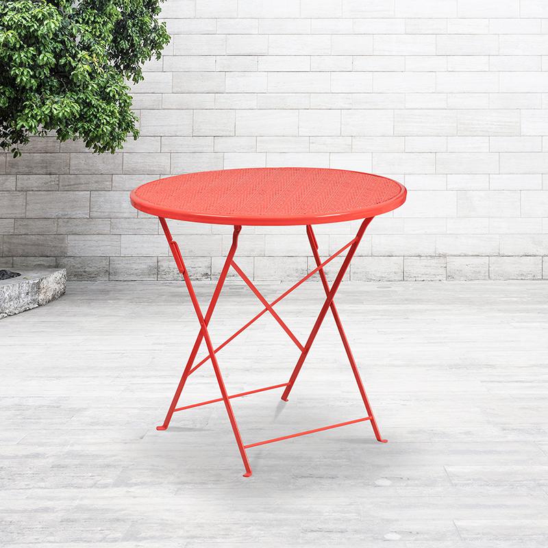 Commercial Grade 30'' Round Coral Indoor-Outdoor Steel Folding Patio Table - Flash Furniture