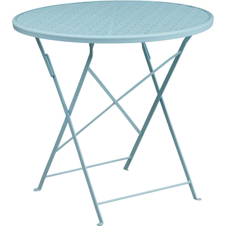 Commercial Grade 30'' Round Sky Blue Indoor-Outdoor Steel Folding Patio Table - Flash Furniture