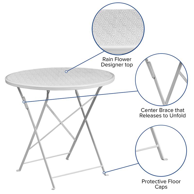 Commercial Grade 30'' Round White Indoor-Outdoor Steel Folding Patio Table - Flash Furniture