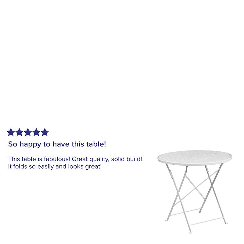 Commercial Grade 30'' Round White Indoor-Outdoor Steel Folding Patio Table - Flash Furniture