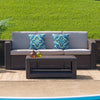 Chocolate Brown Faux Rattan Sofa with All-Weather Beige Cushions - Flash Furniture