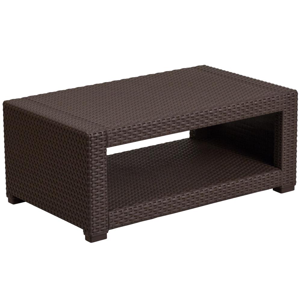 Chocolate Brown Faux Rattan Coffee Table - Flash Furniture