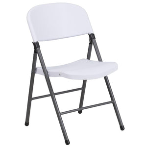 HERCULES Series 330 lb. Capacity Granite White Plastic Folding Chair with Charcoal Frame - Flash Furniture