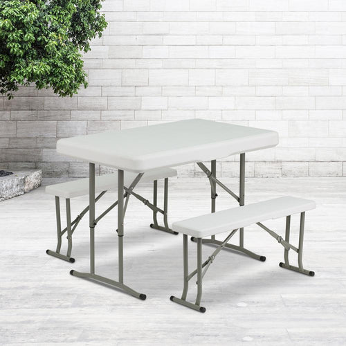 3 Piece Portable Plastic Folding Bench and Table Set - Flash Furniture