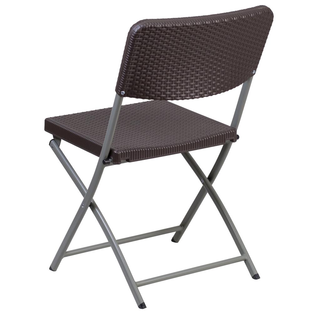 HERCULES Series Brown Rattan Plastic Folding Chair with Gray Frame - Flash Furniture