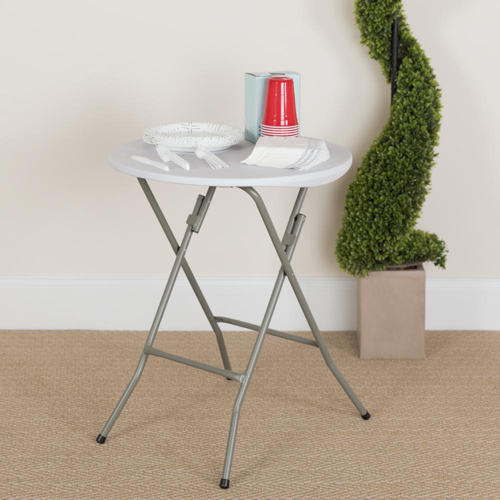 2-Foot Round Granite White Plastic Folding Table - Flash Furniture