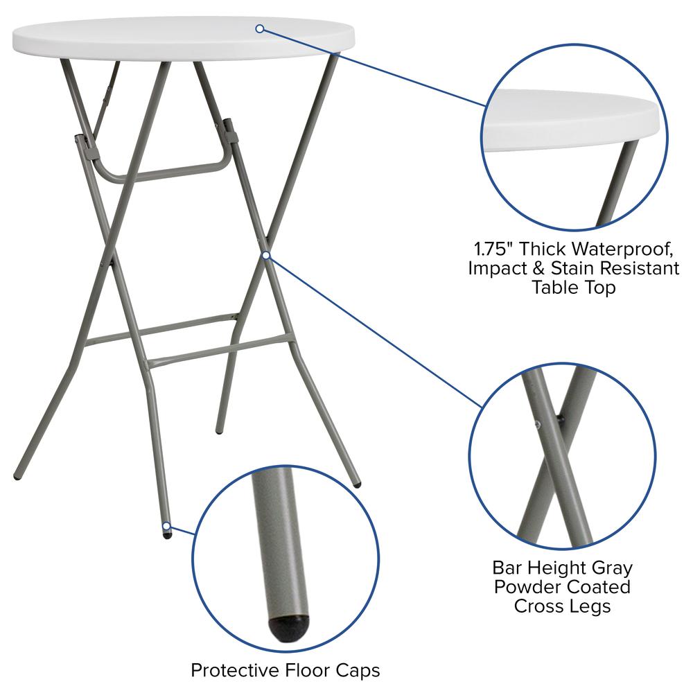 2.6-Foot Round Granite White Plastic Bar Height Folding Table - Flash Furniture