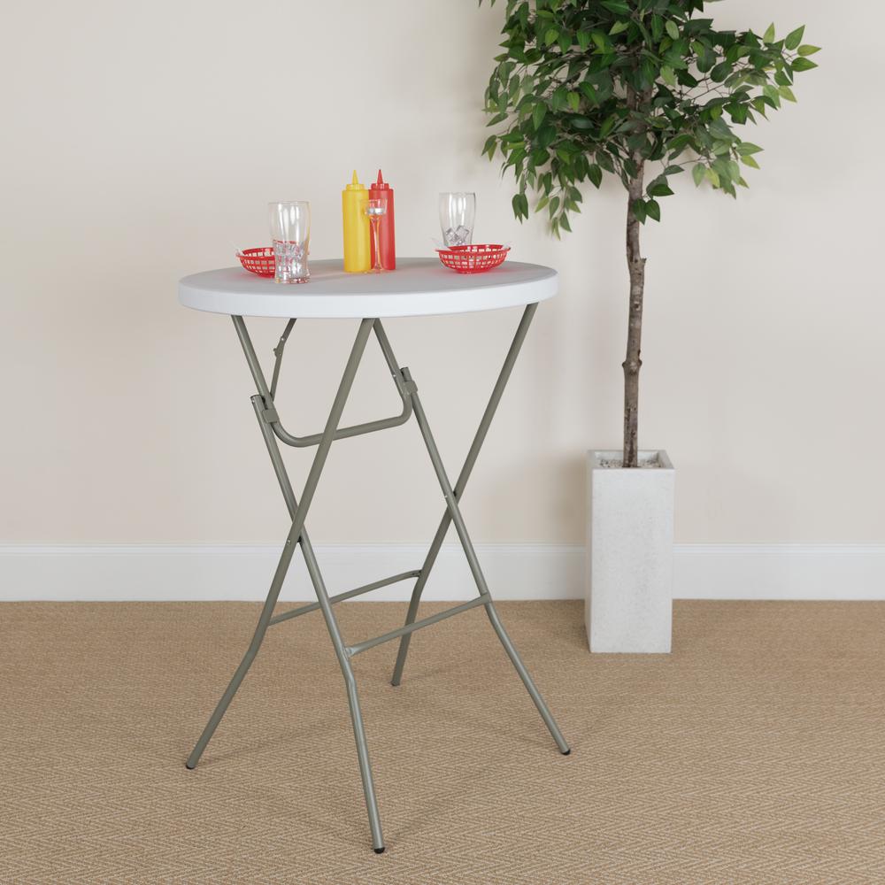 2.6-Foot Round Granite White Plastic Bar Height Folding Table - Flash Furniture