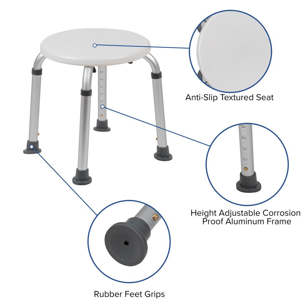 300 Lb. Capacity, Adjustable White Bath, Shower Stool - Flash Furniture