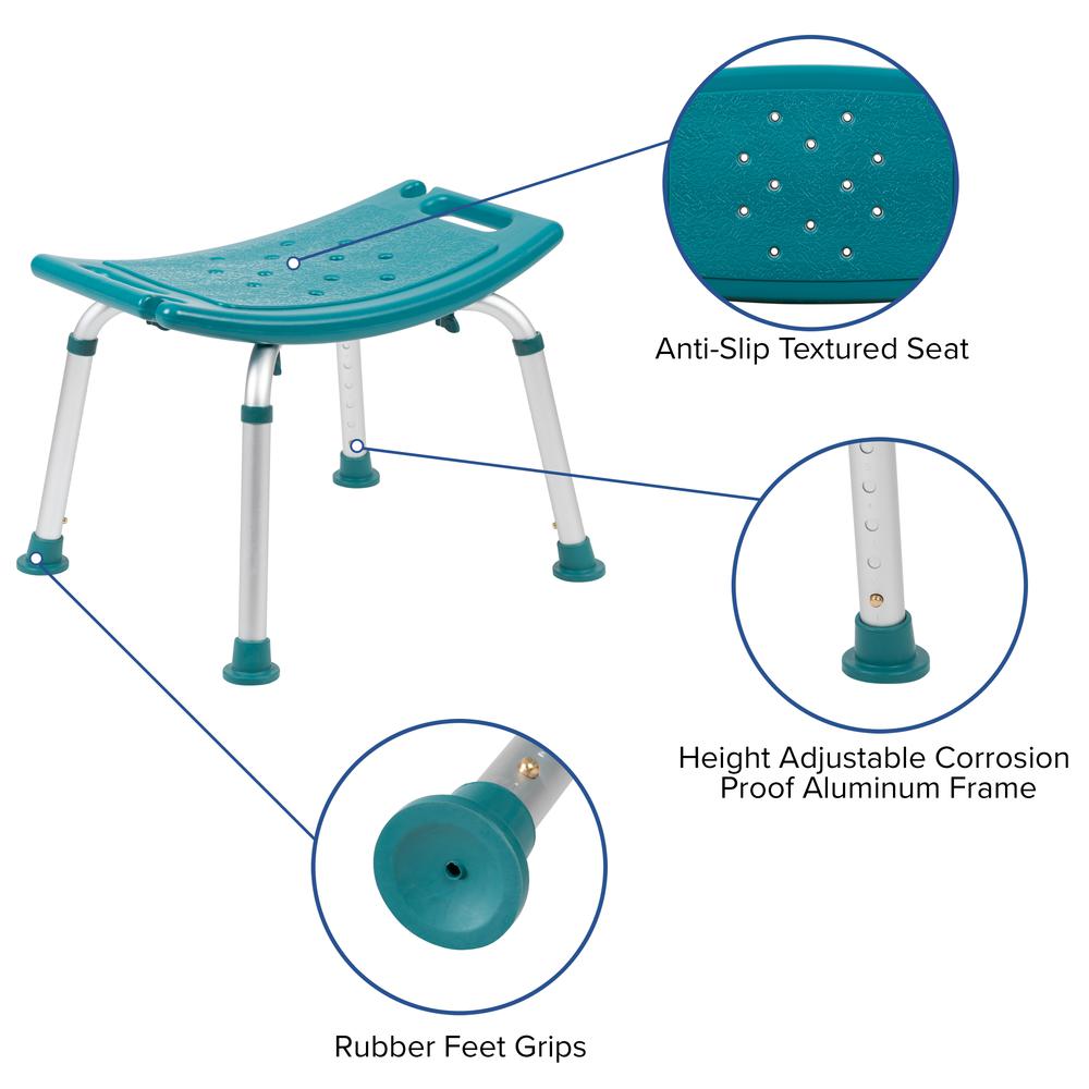 300 Lb. Capacity, Adjustable Teal Bath, Shower Chair with Non-slip Feet - Flash Furniture