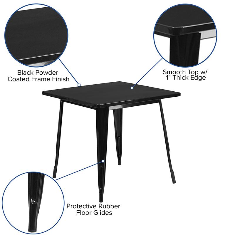 Commercial Grade 31.5'' Square Black Metal Indoor-Outdoor Table - Flash Furniture