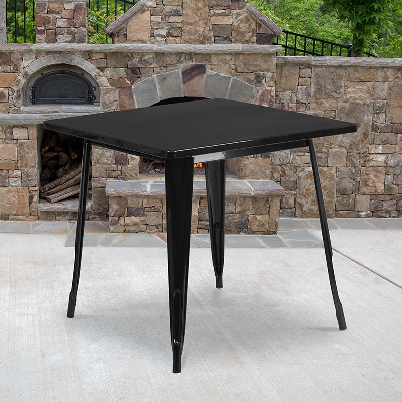 Commercial Grade 31.5'' Square Black Metal Indoor-Outdoor Table - Flash Furniture