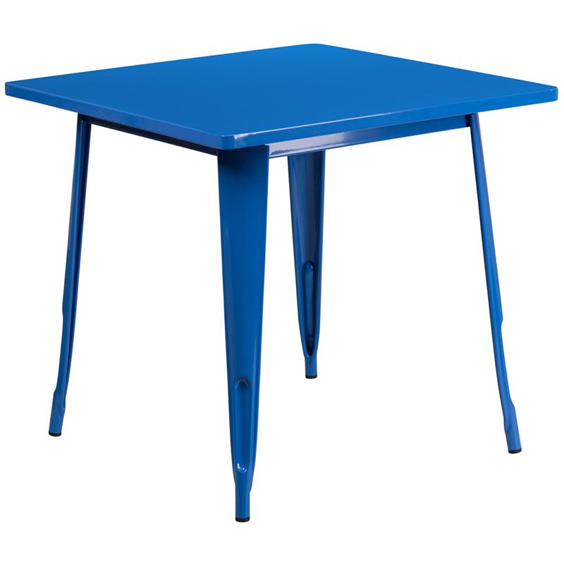 Commercial Grade 31.5'' Square Blue Metal Indoor-Outdoor Table - Flash Furniture