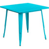 Commercial Grade 31.5'' Square Crystal Teal-Blue Metal Indoor-Outdoor Table - Flash Furniture