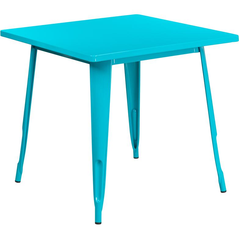 Commercial Grade 31.5'' Square Crystal Teal-Blue Metal Indoor-Outdoor Table - Flash Furniture