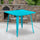 Commercial Grade 31.5'' Square Crystal Teal-Blue Metal Indoor-Outdoor Table - Flash Furniture