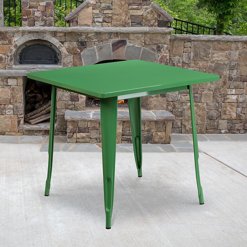 Commercial Grade 31.5'' Square Green Metal Indoor-Outdoor Table - Flash Furniture