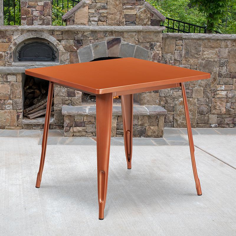 Commercial Grade 31.5'' Square Copper Metal Indoor-Outdoor Table - Flash Furniture