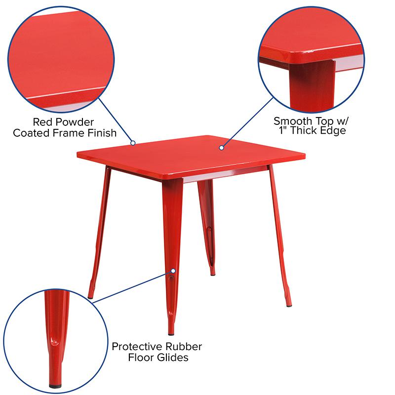 Commercial Grade 31.5'' Square Red Metal Indoor-Outdoor Table - Flash Furniture