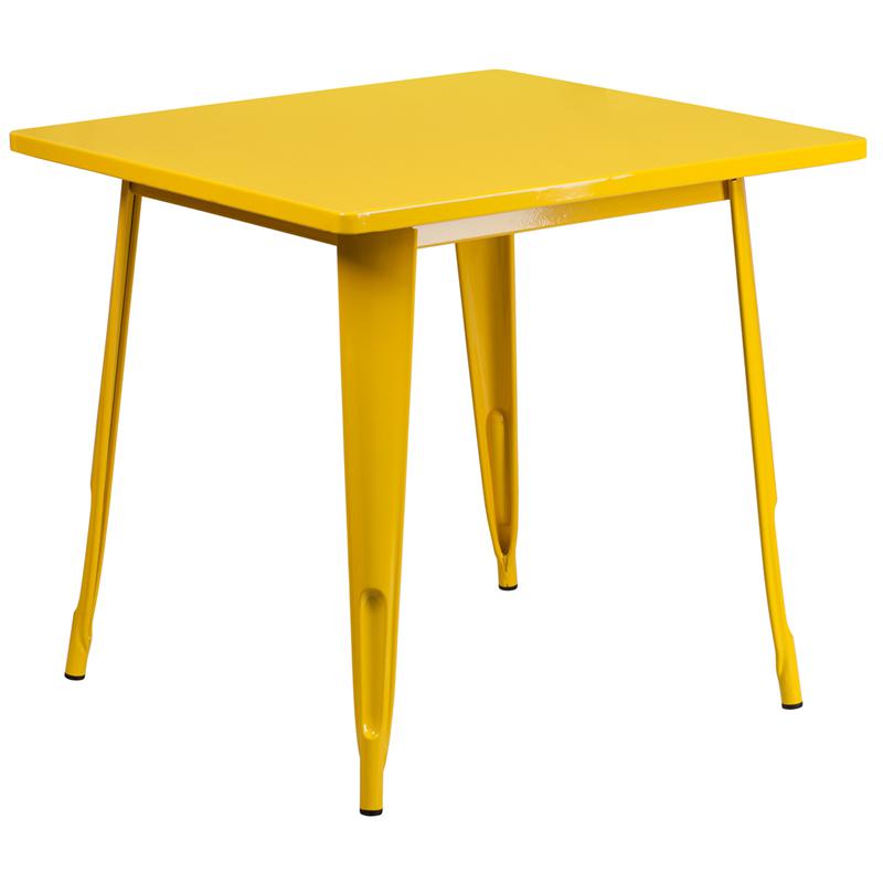 Commercial Grade 31.5'' Square Yellow Metal Indoor-Outdoor Table - Flash Furniture