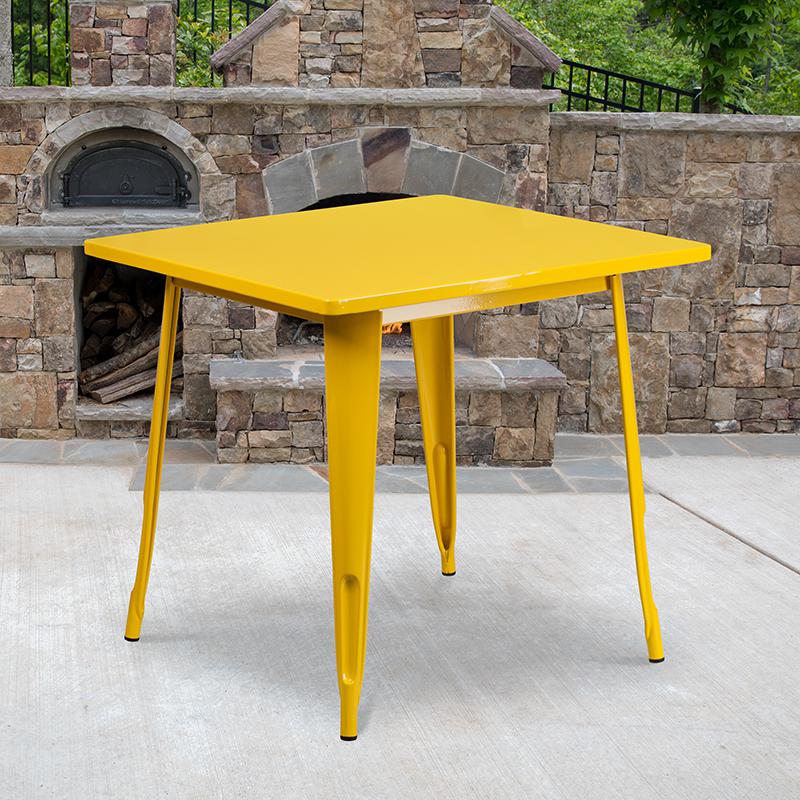 Commercial Grade 31.5'' Square Yellow Metal Indoor-Outdoor Table - Flash Furniture