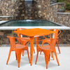 31.5'' Square Orange Metal Indoor-Outdoor Table Set with 4 Arm Chairs - Flash Furniture