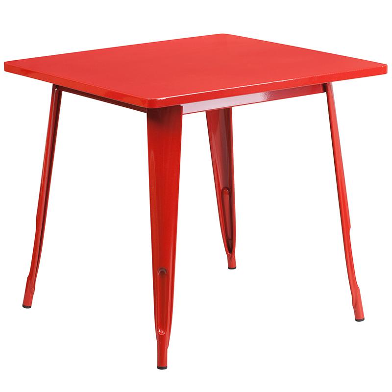 31.5'' Square Red Metal Indoor-Outdoor Table Set with 4 Arm Chairs - Flash Furniture