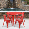 31.5'' Square Red Metal Indoor-Outdoor Table Set with 4 Arm Chairs - Flash Furniture