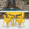 31.5'' Square Yellow Metal Indoor-Outdoor Table Set with 4 Arm Chairs - Flash Furniture