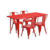 31.5'' x 63'' Rectangular Red Metal Indoor-Outdoor Table Set with 4 Stack Chairs - Flash Furniture