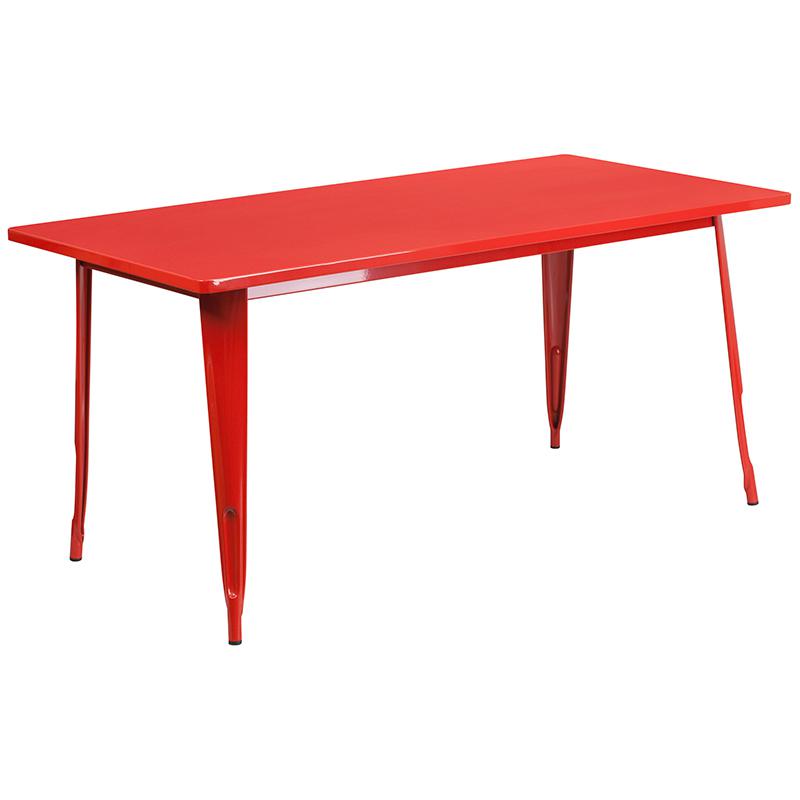 31.5'' x 63'' Rectangular Red Metal Indoor-Outdoor Table Set with 4 Stack Chairs - Flash Furniture
