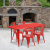 31.5'' x 63'' Rectangular Red Metal Indoor-Outdoor Table Set with 4 Stack Chairs - Flash Furniture