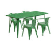 31.5'' x 63'' Rectangular Green Metal Indoor-Outdoor Table Set with 4 Arm Chairs - Flash Furniture