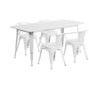 31.5'' x 63'' Rectangular White Metal Indoor-Outdoor Table Set with 4 Arm Chairs - Flash Furniture