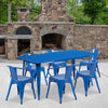 31.5'' x 63'' Rectangular Blue Metal Indoor-Outdoor Table Set with 6 Arm Chairs - Flash Furniture