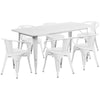 31.5'' x 63'' Rectangular White Metal Indoor-Outdoor Table Set with 6 Arm Chairs - Flash Furniture