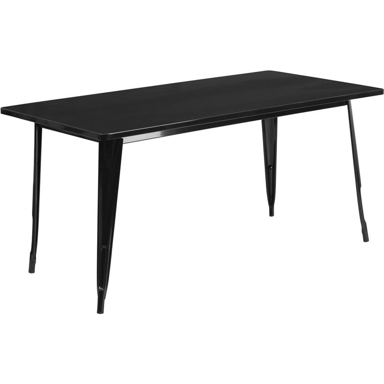 Commercial Grade 31.5'' x 63'' Rectangular Black Metal Indoor-Outdoor Table - Flash Furniture