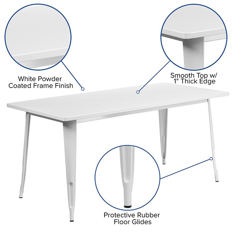 Commercial Grade 31.5'' x 63'' Rectangular White Metal Indoor-Outdoor Table - Flash Furniture