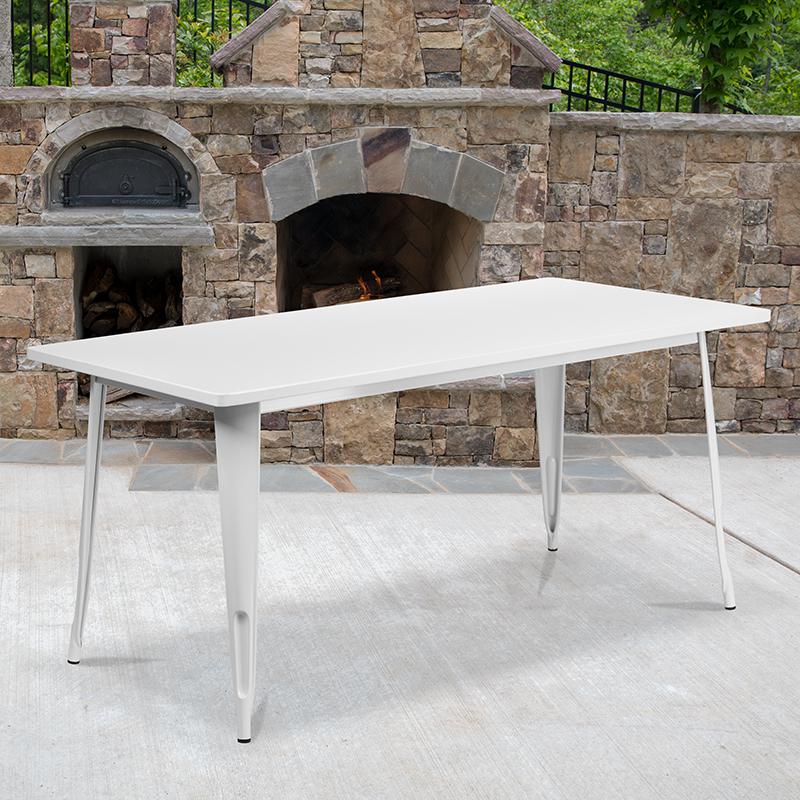 Commercial Grade 31.5'' x 63'' Rectangular White Metal Indoor-Outdoor Table - Flash Furniture