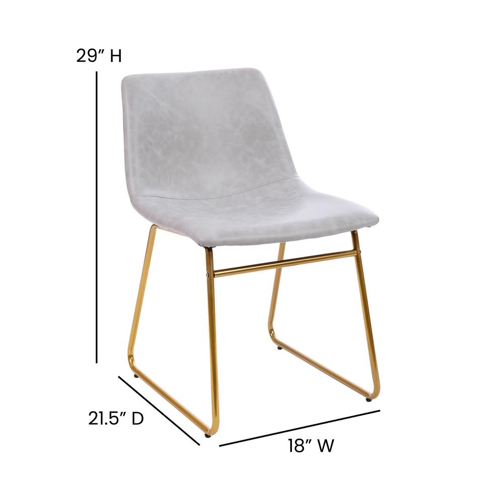 18 in Mid-Back Sled Base Dining Chair in Light Gray with Gold Frame, Set of 2 - Flash Furniture