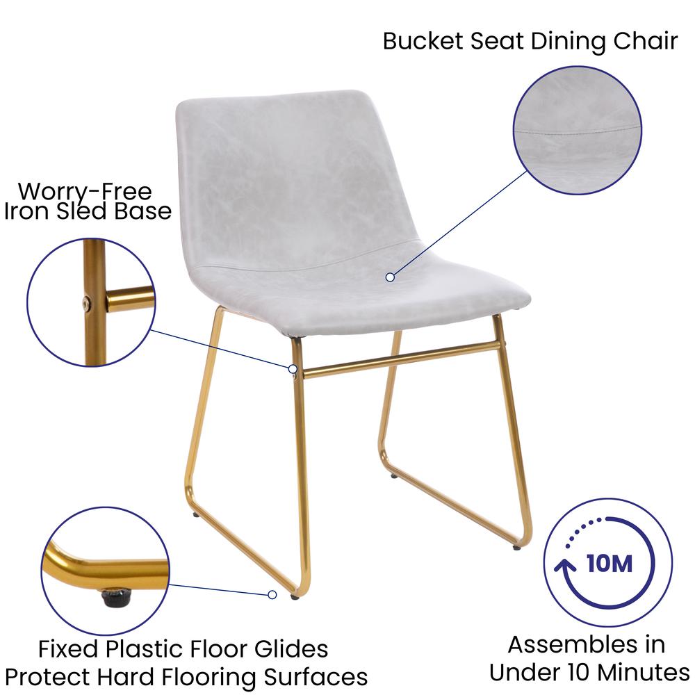 18 in Mid-Back Sled Base Dining Chair in Light Gray with Gold Frame, Set of 2 - Flash Furniture