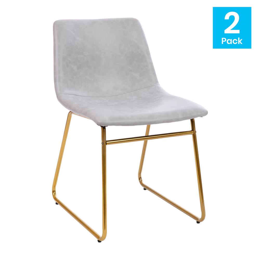 18 in Mid-Back Sled Base Dining Chair in Light Gray with Gold Frame, Set of 2 - Flash Furniture