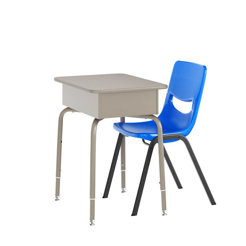 Desk with Open Front Metal Book Box, Gray Granite Desktop,  Navy Stack Chair - Flash Furniture