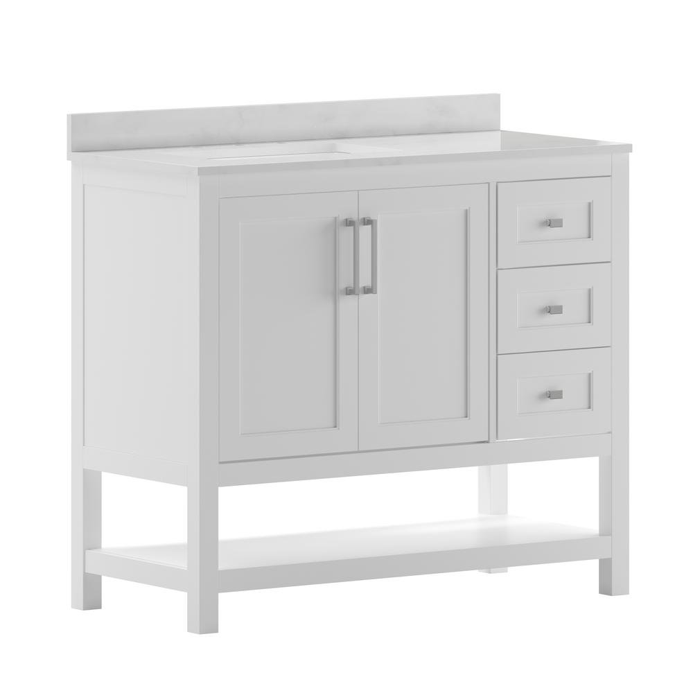 42 Inch Contemporary Bathroom Vanity with Storage Drawers and Sink Combo - Flash Furniture