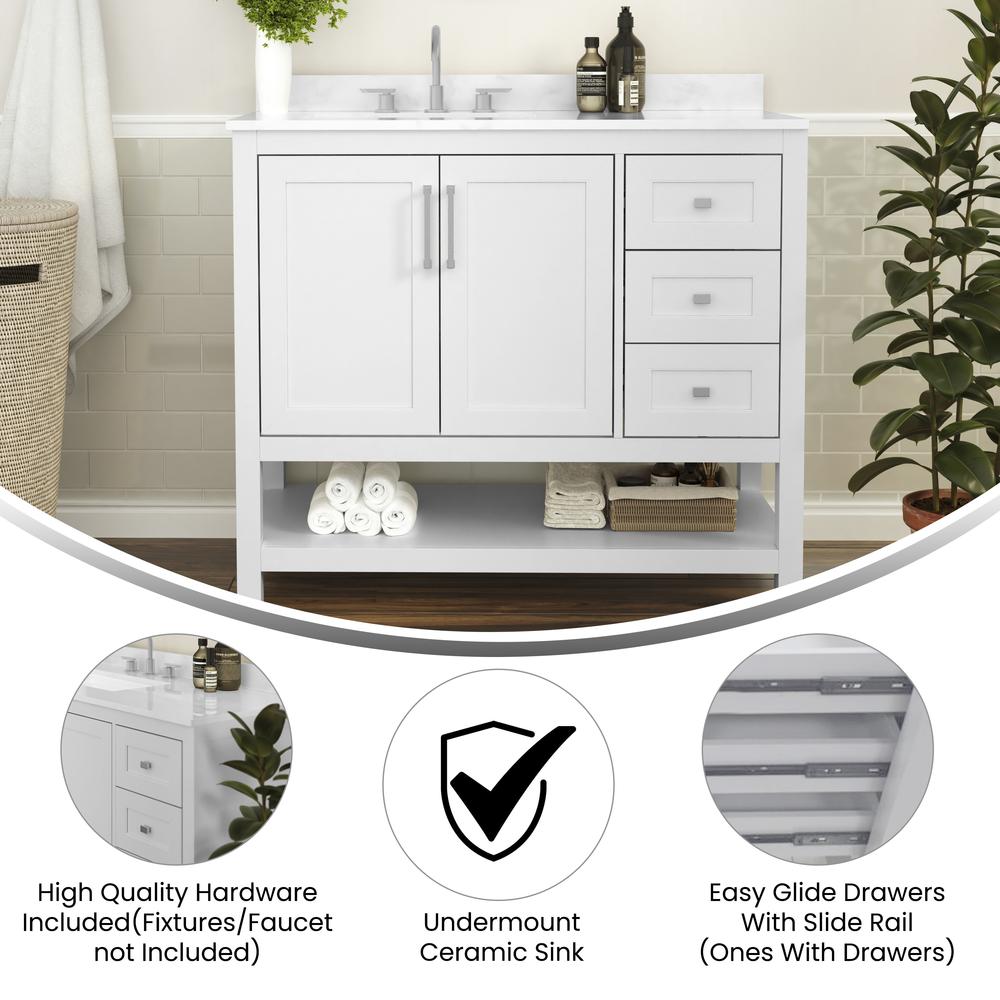 42 Inch Contemporary Bathroom Vanity with Storage Drawers and Sink Combo - Flash Furniture